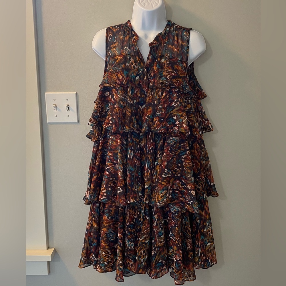 MISA Los Angeles Emogene chiffon dress in Peacock abstract pattern size medium - Picture 4 of 10